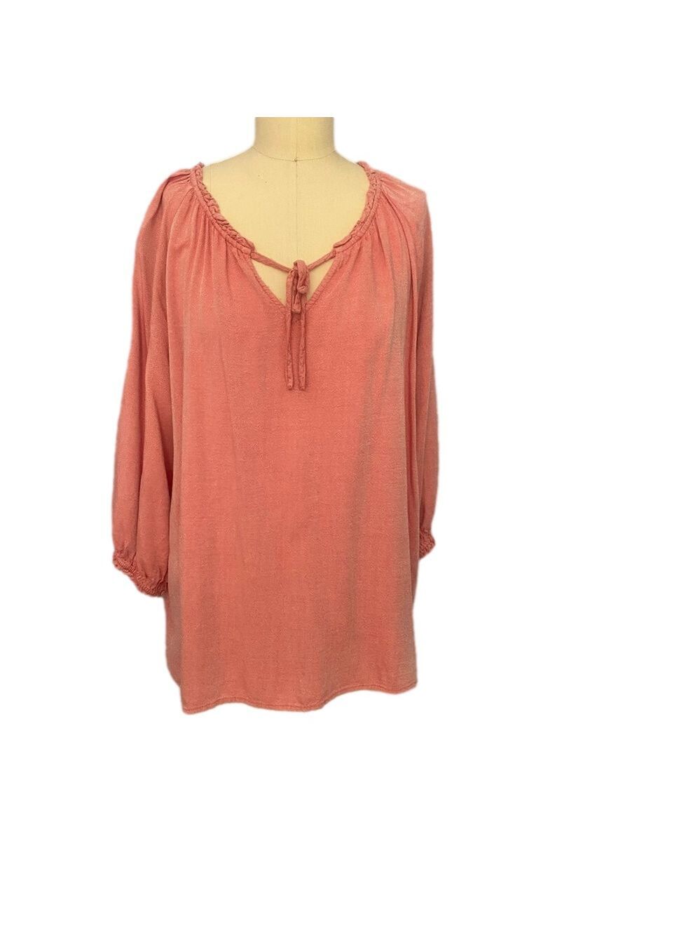 Como Blu Coral Tie-Front Blouse Sz 1X 3/4 Sleeve